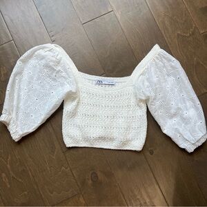 Zara Eyelet Cropped Knit Top